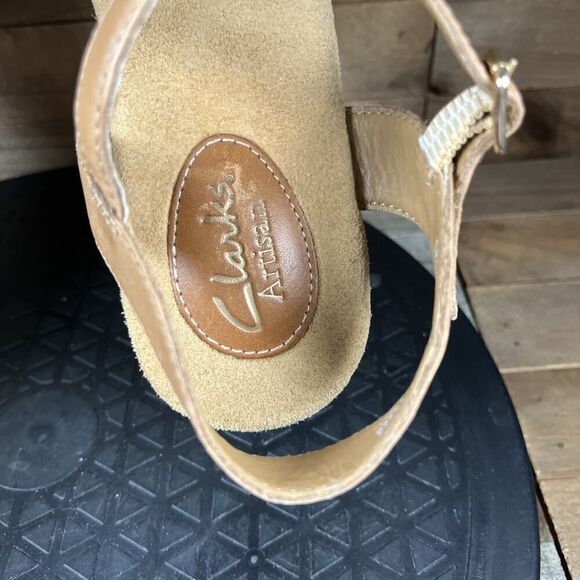 Clarks Artisan Womens Size 7.5 Brown Strappy Wedge Buckle Aisley Orchid Sandals - Picture 7 of 11